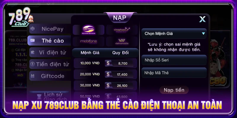 Nạp tiền bằng thẻ cào có tính phí, hãy kiểm tra trước khi giao dịch